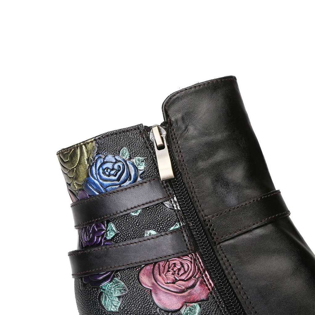 Vintage Handmade Embossed Adjustable Ankle Boots