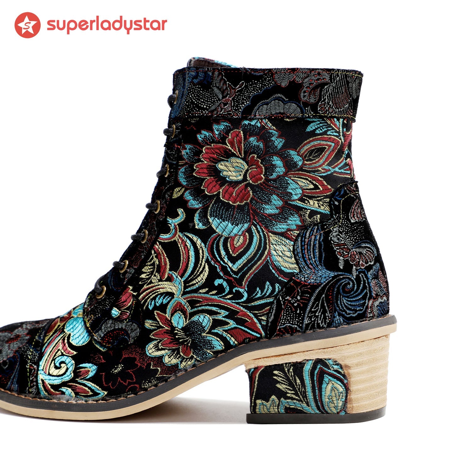 Vintage Handmade Stunning Floral Ankle Boots
