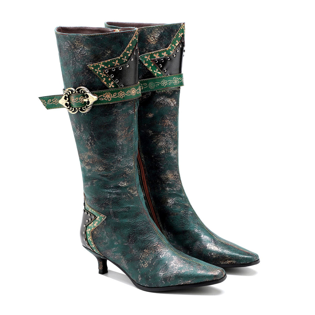 Handmade Gothic Metal Buckle Stiletto Heel Boots