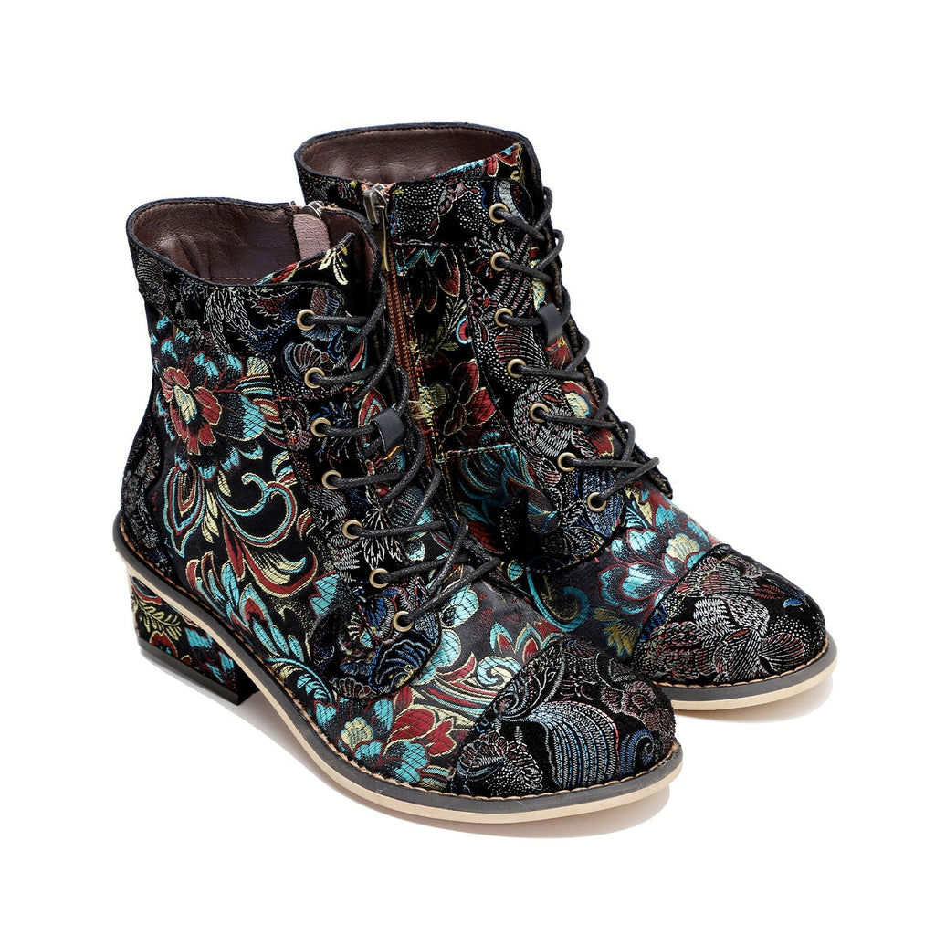 Vintage Handmade Stunning Floral Ankle Boots