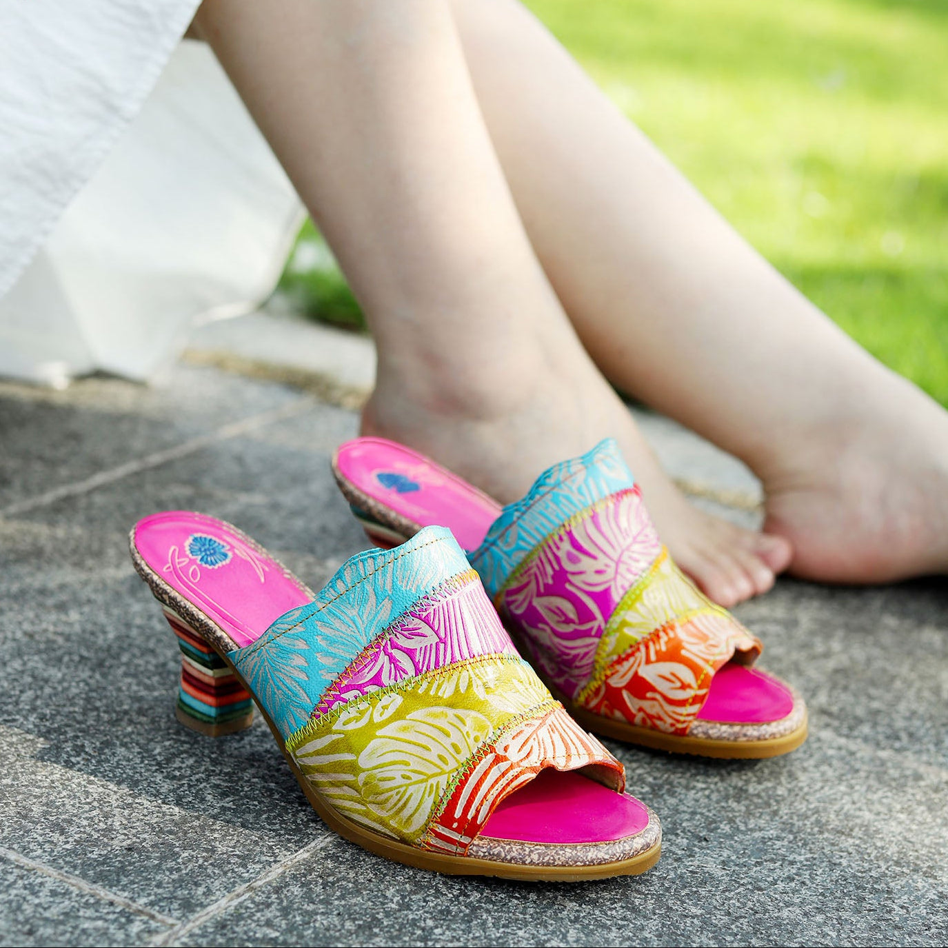 Vintage Handmade Leather Color-block slippers