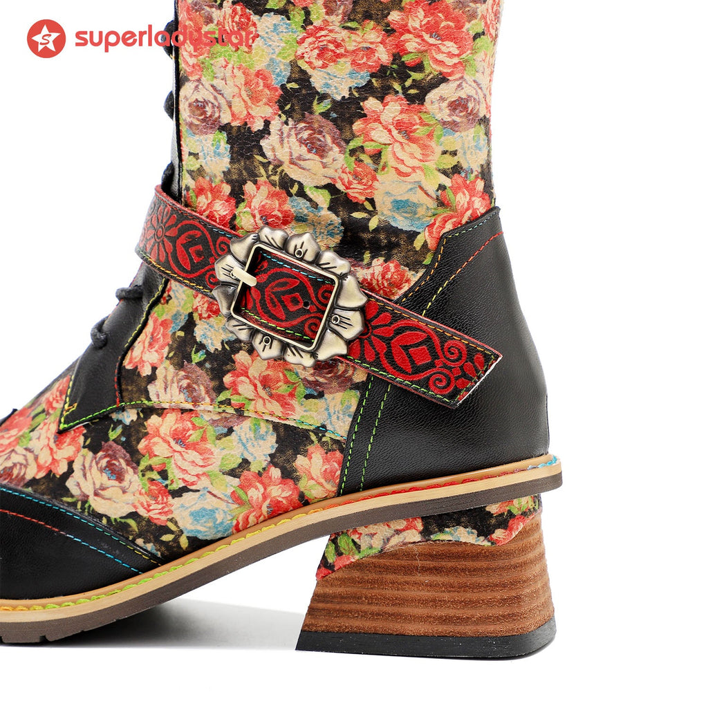 Vintage Hand-printed Stunning Floral Boots