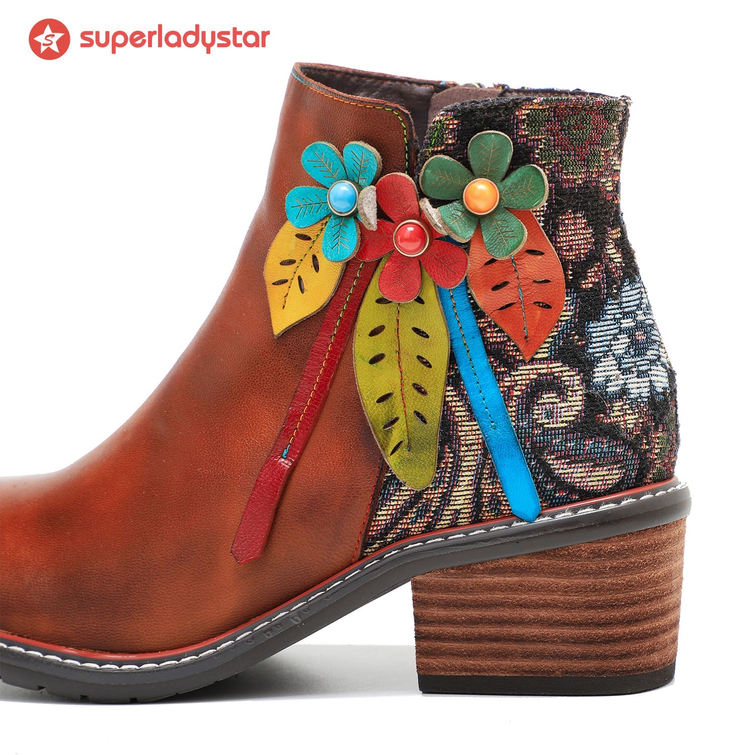 Vintage Handmade Leather Floral Ankle Boots