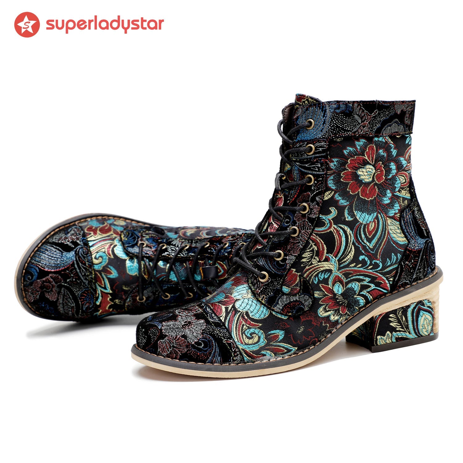 Vintage Handmade Stunning Floral Ankle Boots