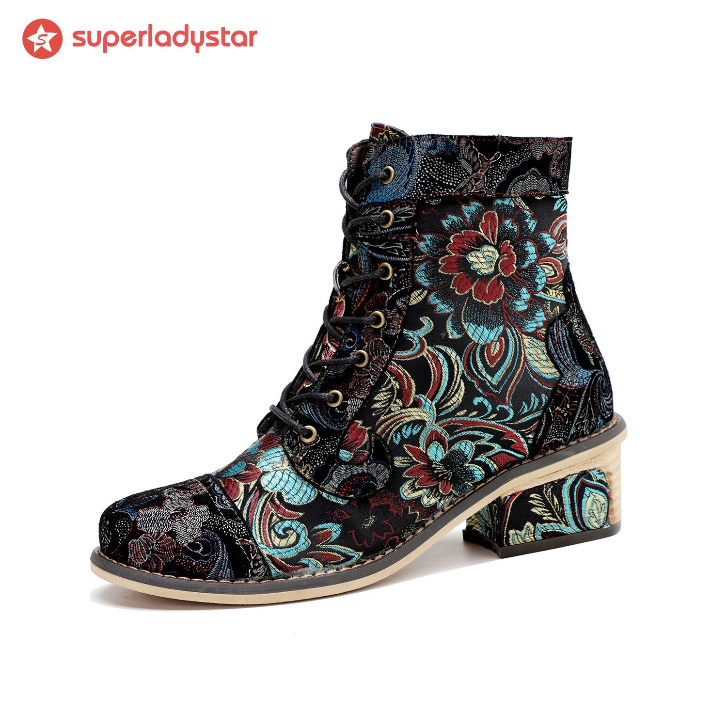 Vintage Handmade Stunning Floral Ankle Boots