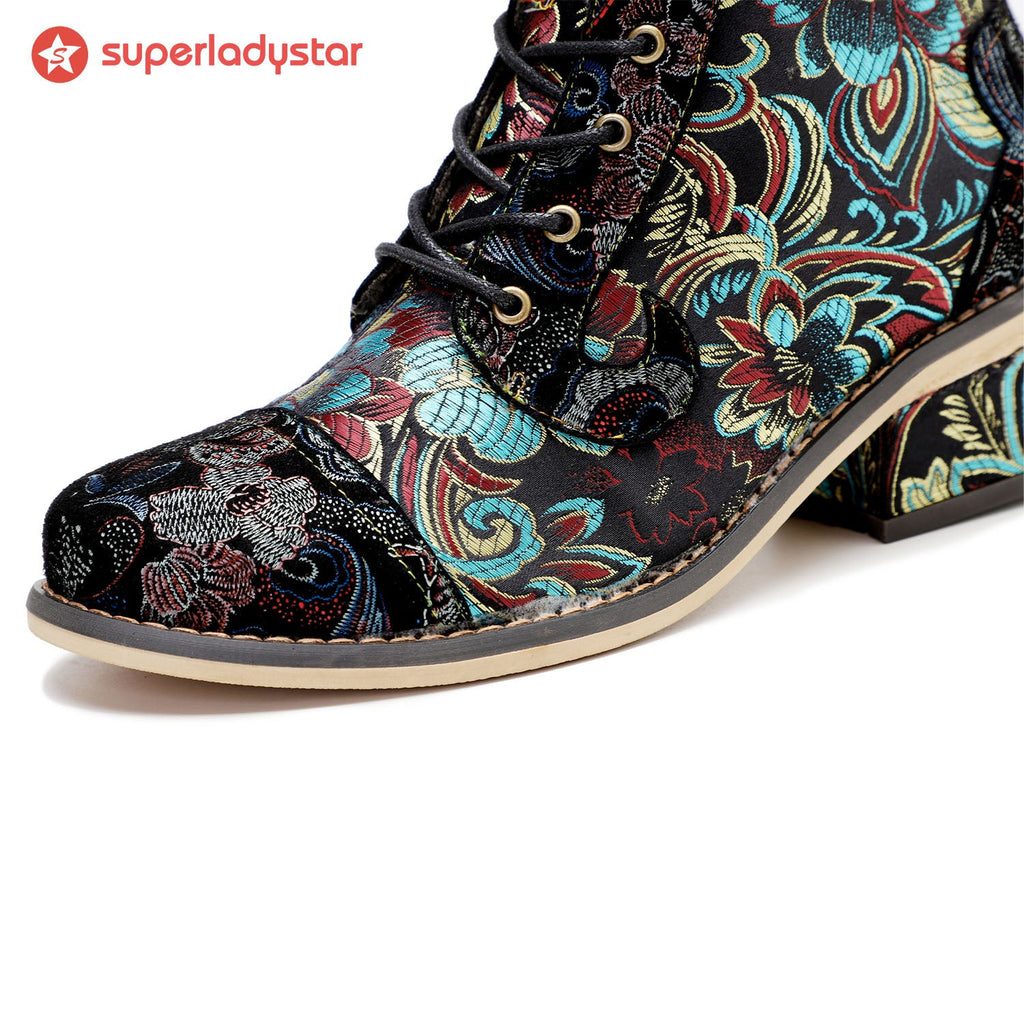 Vintage Handmade Stunning Floral Ankle Boots