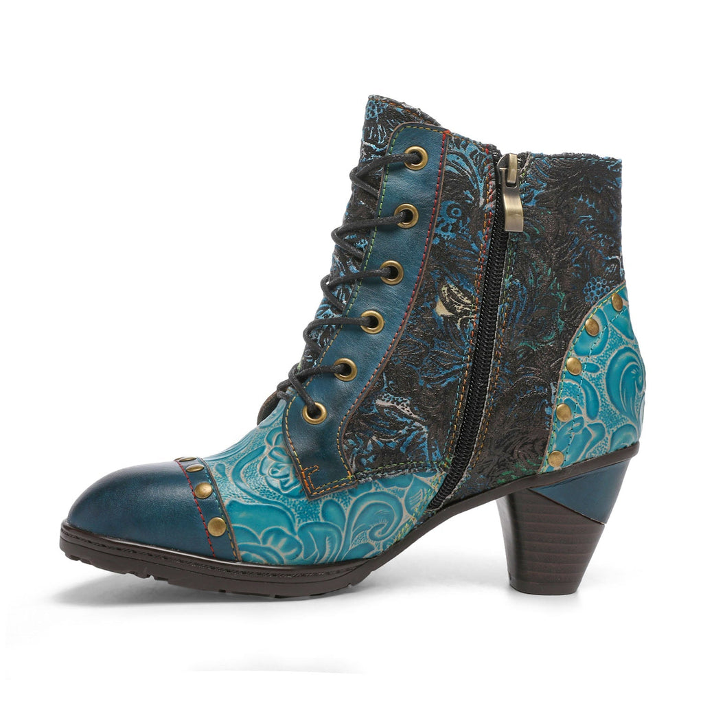 Retro Handmade Leather Patchwork Ankle Boots